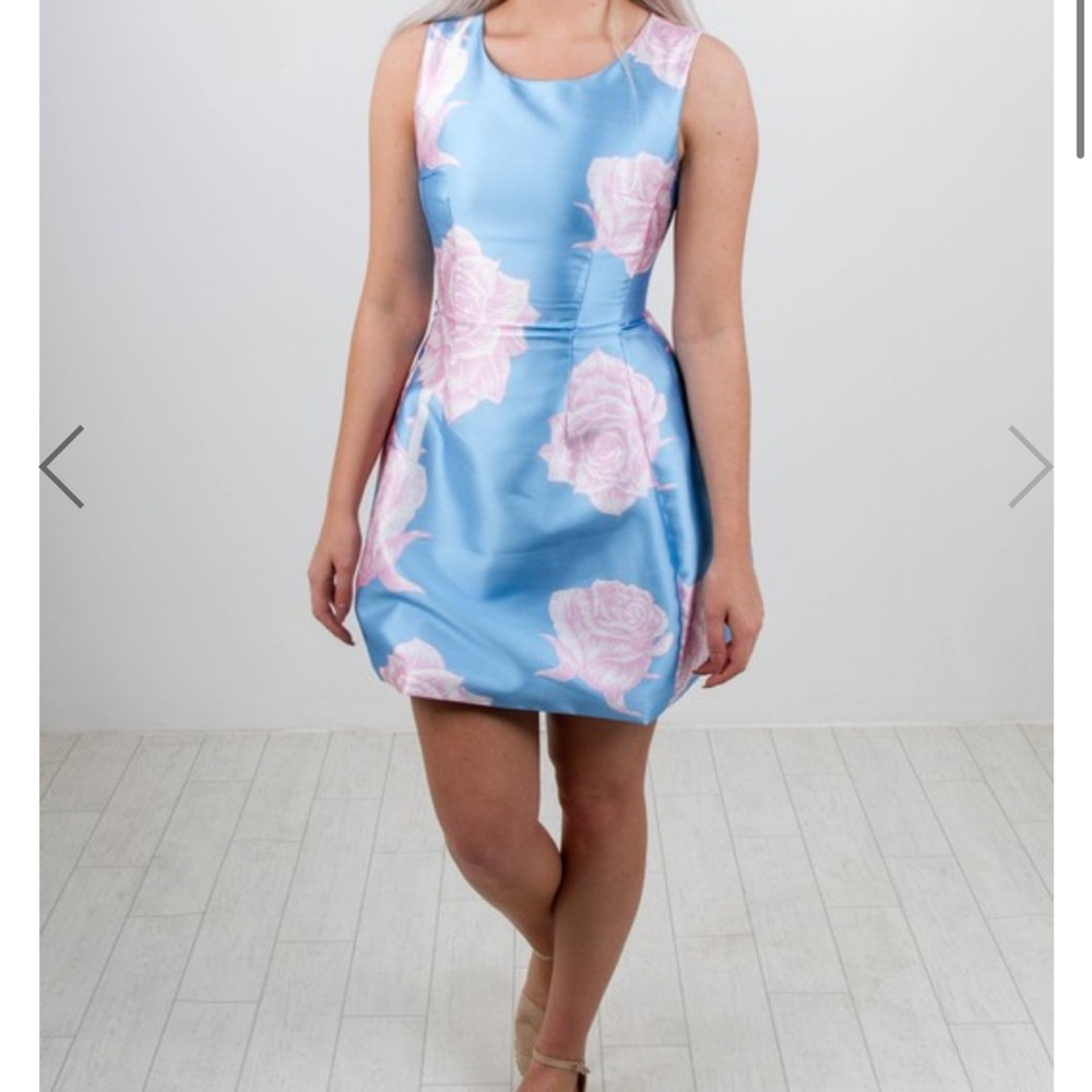 Brand new Rose & Thorn Print Satine Tulip Dress In Blue